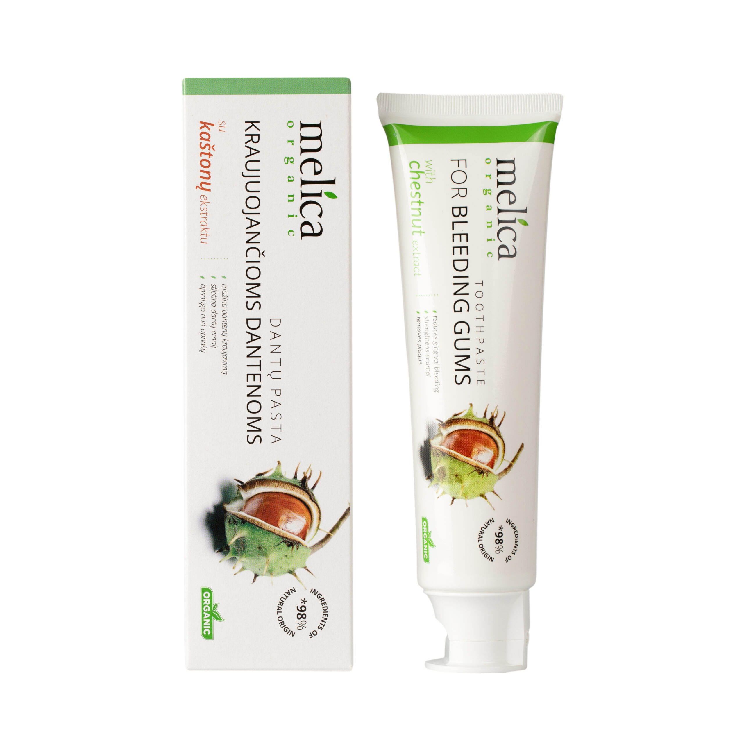 Зубна паста Melica Organic для кровоточивих ясен з екстрактом каштану