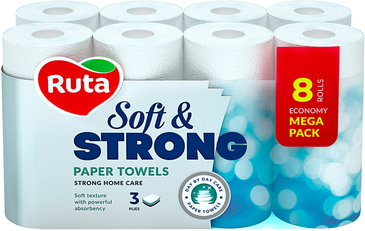 Рушники паперові тришарові Ruta Soft Strong 8 рулонів