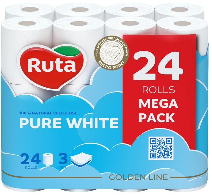 Папір туалетний тришаровий Ruta Pure White 24 рулони