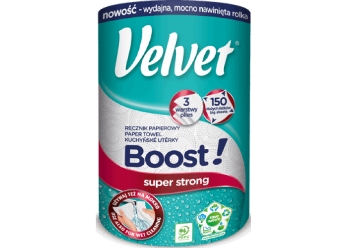 Рушник паперовий тришаровий Velvet Boost, 1 рулон