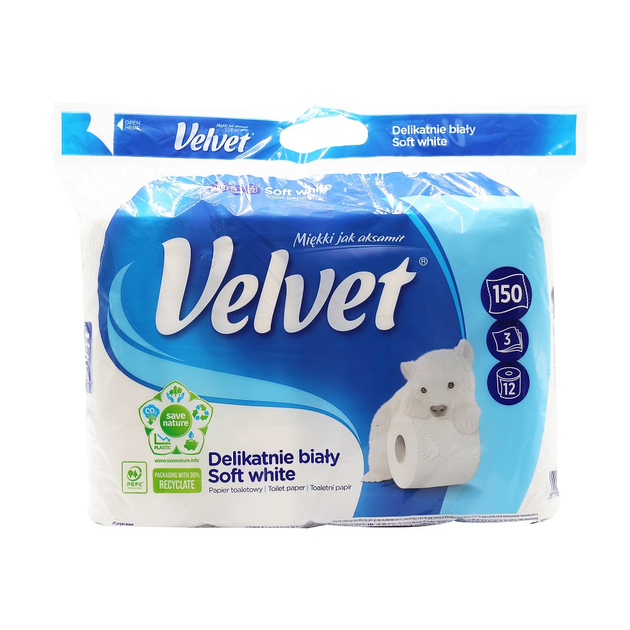 Туалетний папір Velvet Делікатний Білий, 12 рулонів