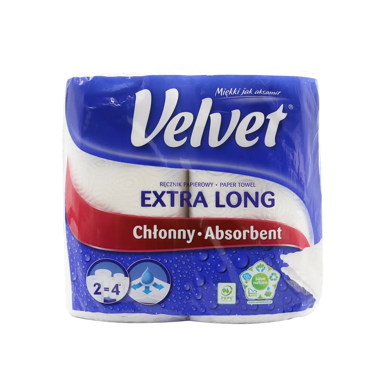 Рушник паперовий двошаровий Velvet  Екстра Лонг, 2 рулони