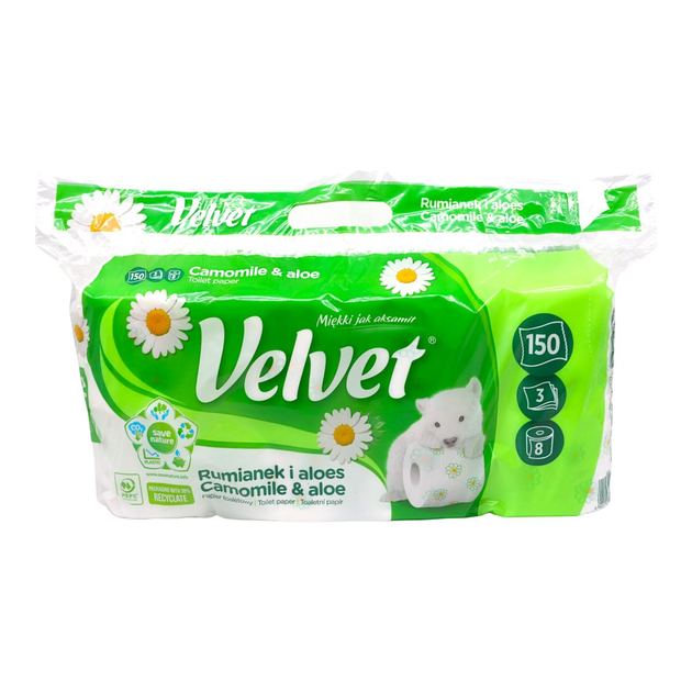 Туалетний папір тришаровий Velvet Ромашка, 8 рулонів