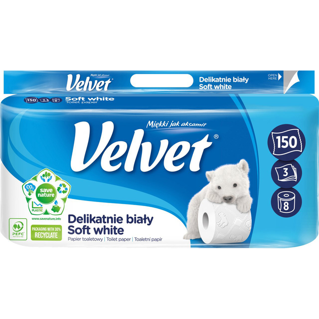 Туалетний папір Velvet  Делікатний Білий, 8 рулонів