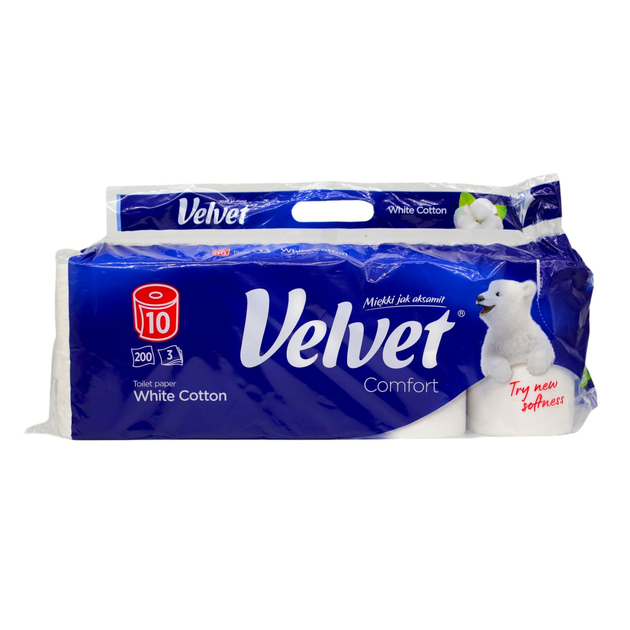 Туалетний папір Velvet Біла бавовна, з ручкою, 3 шари, 10 рулонів