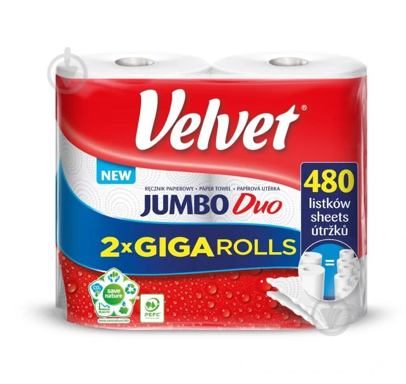 Velvet Рушник паперовий Джамбо Дуо 2 шари, 2 рулони
