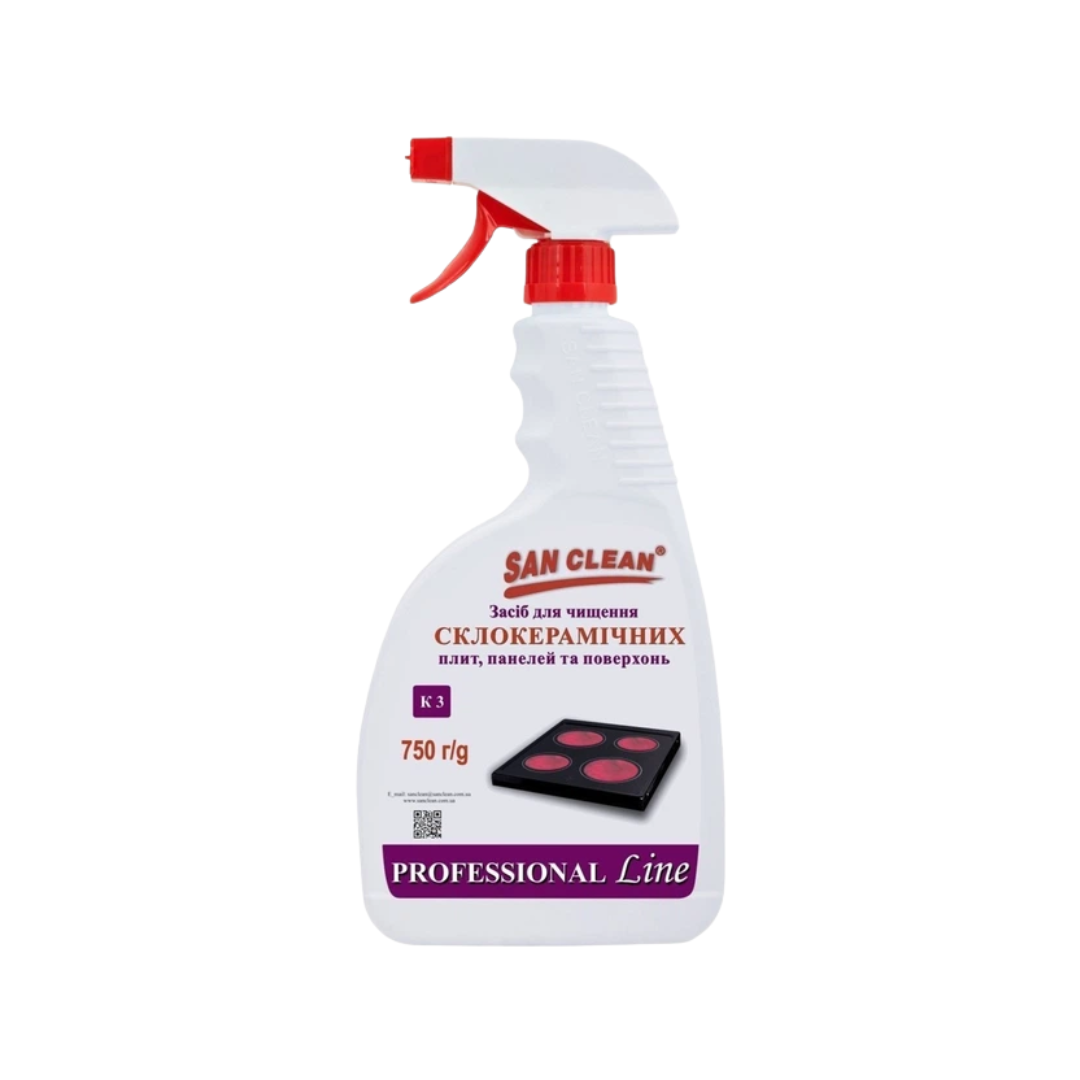 Засіб для чищення склокерамічних плит, панелей та поверхонь San Clean Professional Line, 750 мл